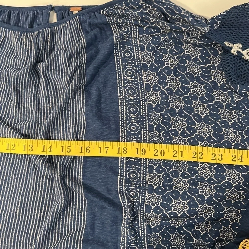 Free People Indigo Dreams Top XS Embroidered Mesh Balloon Sleeves